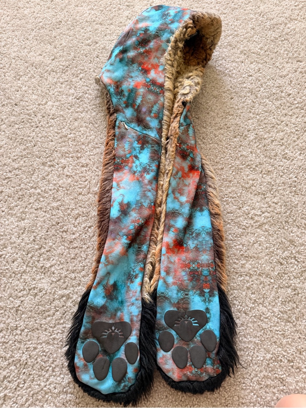 SpiritHoods Redfox Hooded Scarf in Blue and Rust Tie-Dye